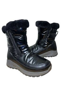 Royal Canadian Snow Boots Waterproof Black Puffy Sz 2 Fur Lined Zips Winter -30C